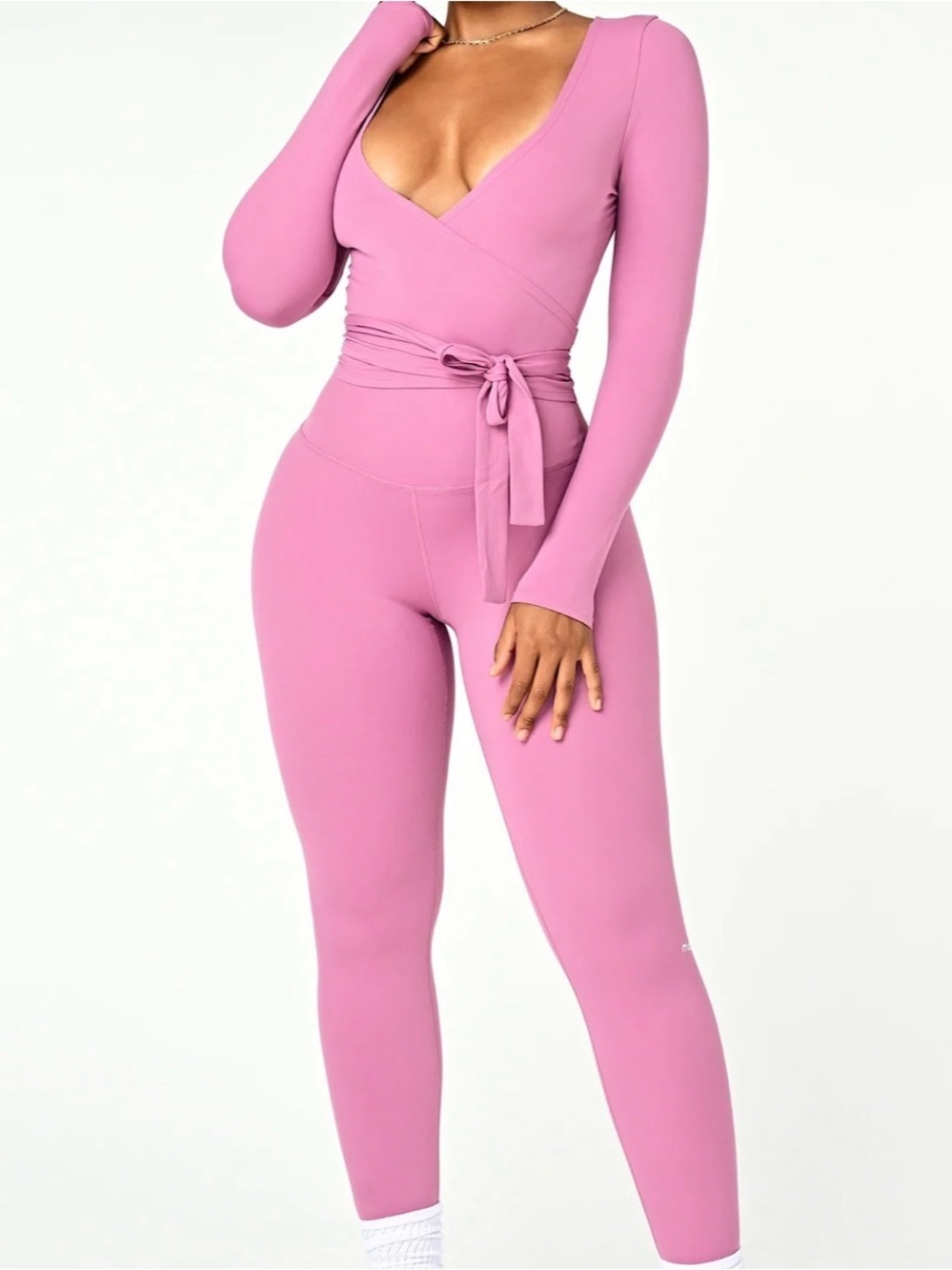 Matte Wrap-Front Long Sleeve - Pink Cloud